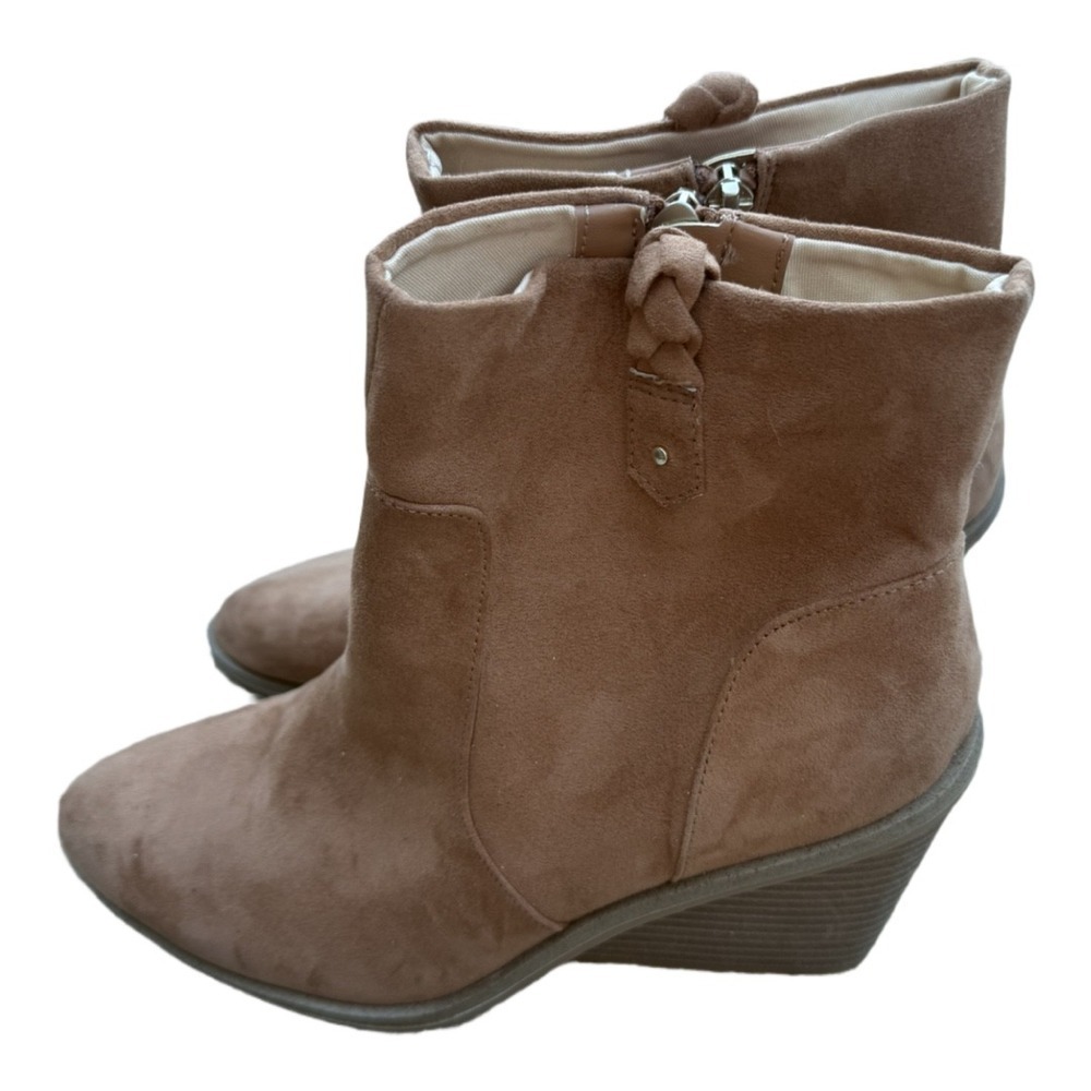 Dr. Scholl's Mirage faux suede ankle booties wedge heel Brown size 9.5 Womens